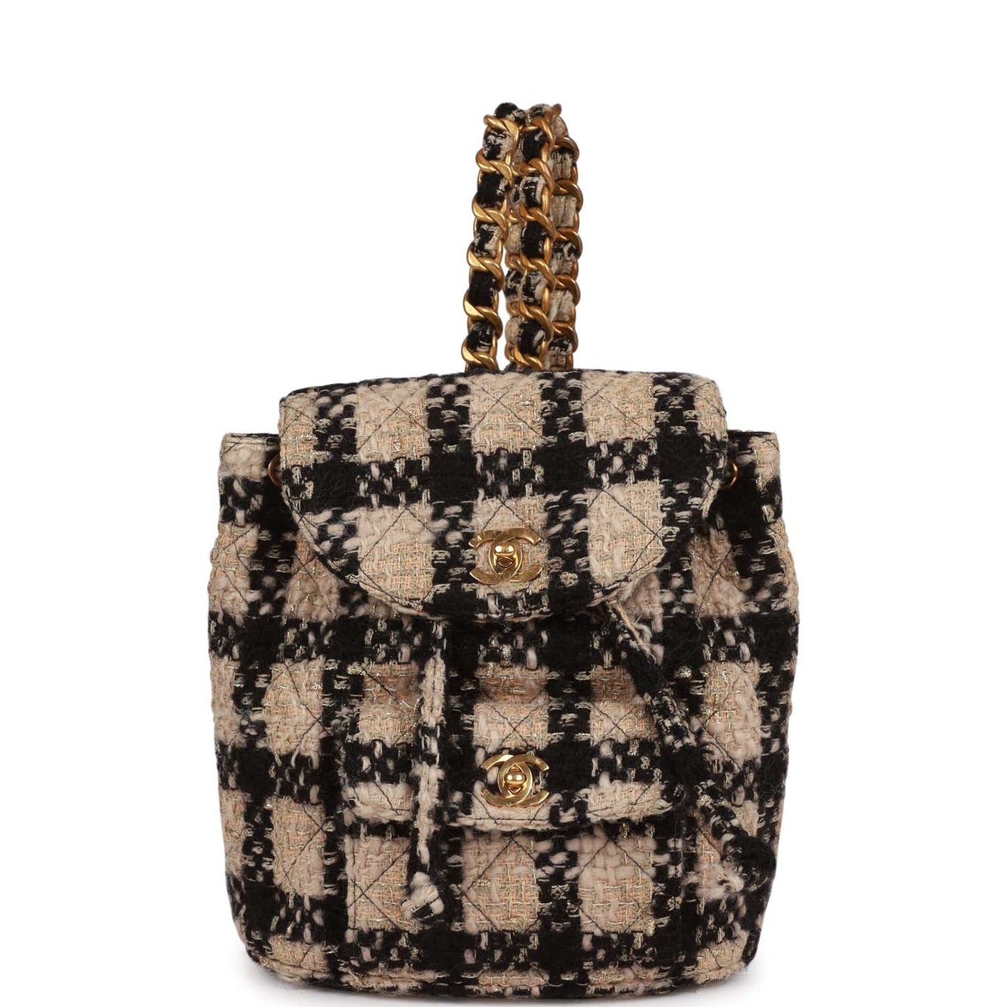 Chanel  Duma Backpack Beige and Black Tweed Gold Hardware