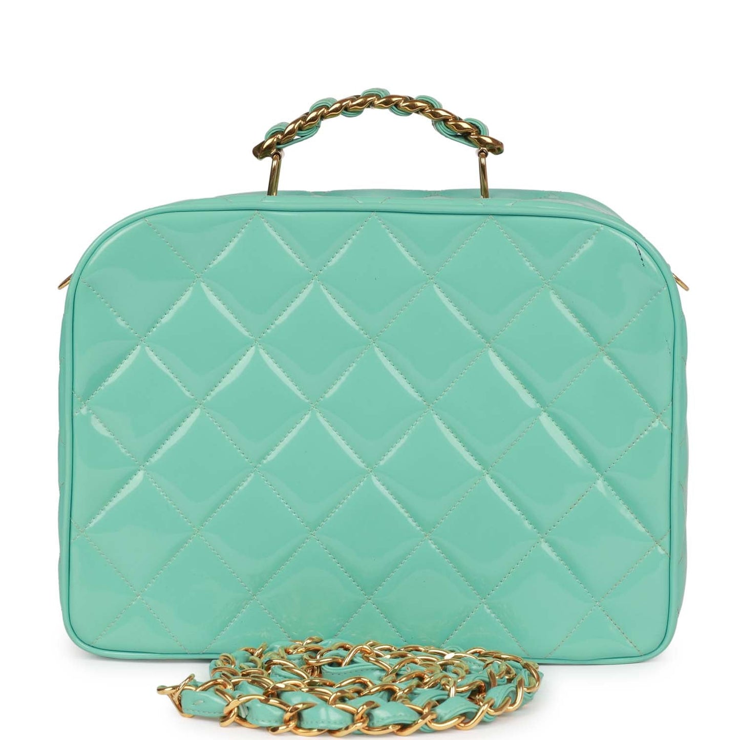 Chanel  Vanity Case Bag Turquoise Patent Gold Hardware