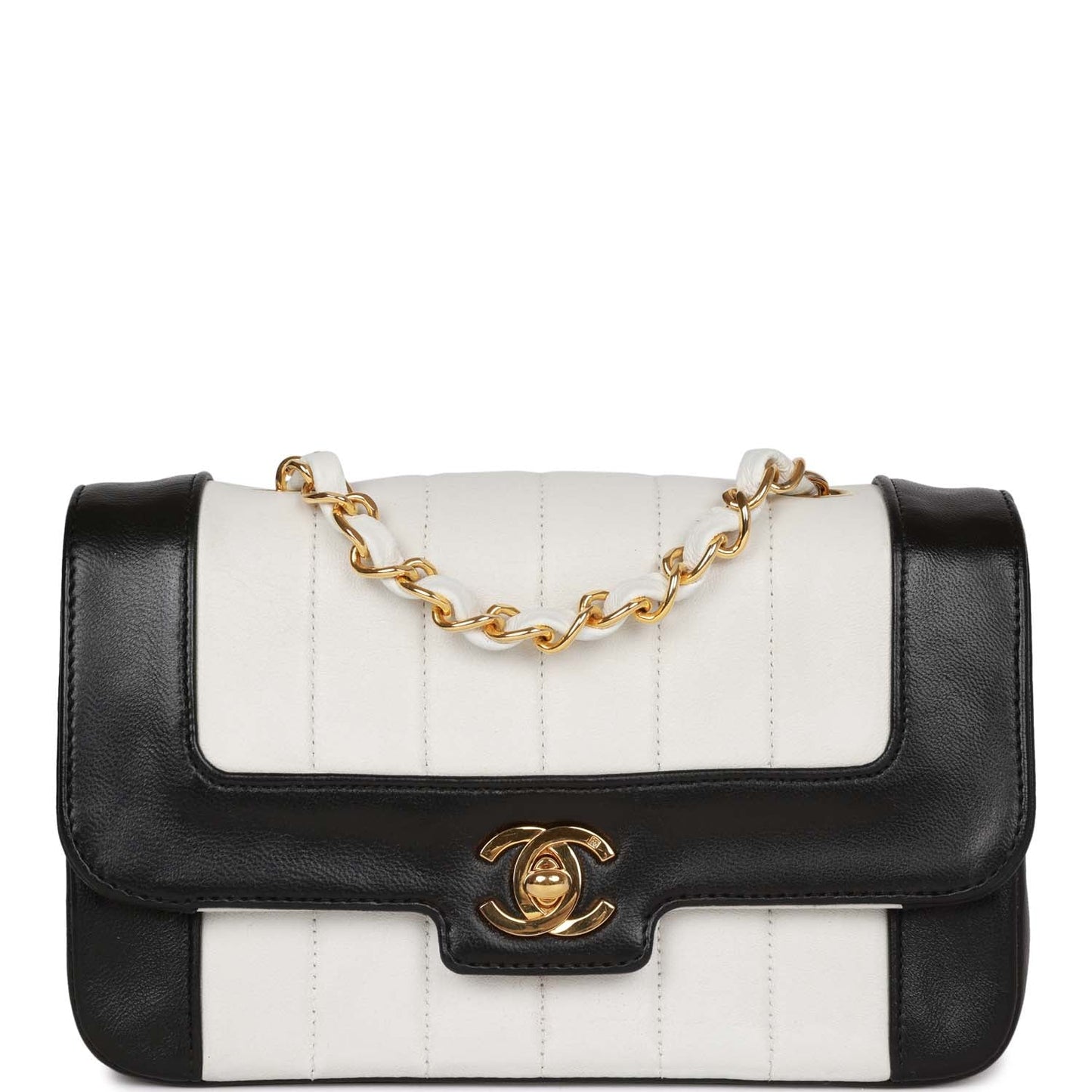Chanel  Mini Mademoiselle Bag Black and White Lambskin Gold Hardware