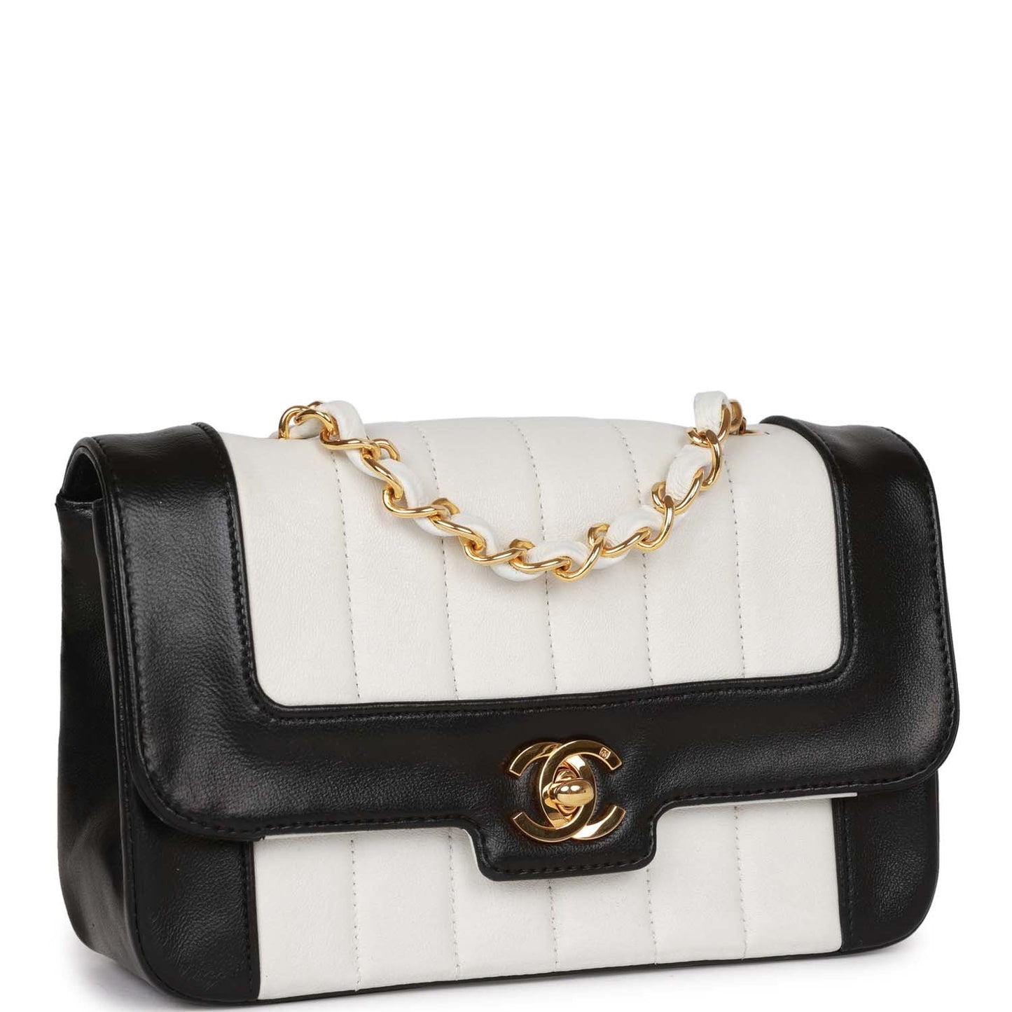 Chanel  Mini Mademoiselle Bag Black and White Lambskin Gold Hardware