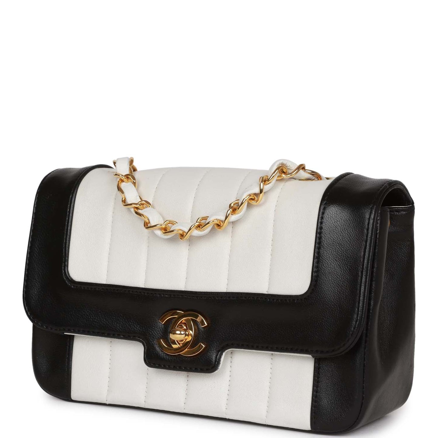 Chanel  Mini Mademoiselle Bag Black and White Lambskin Gold Hardware