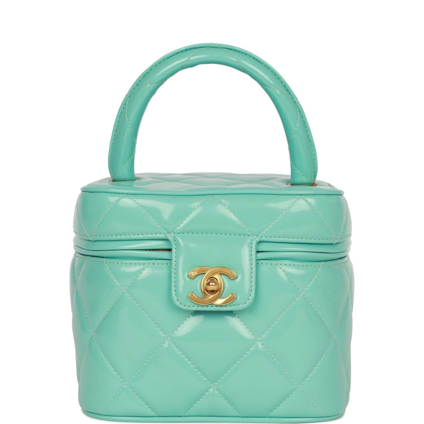 Chanel  Vanity Heart Mirror Bag Turquoise Patent Gold Hardware