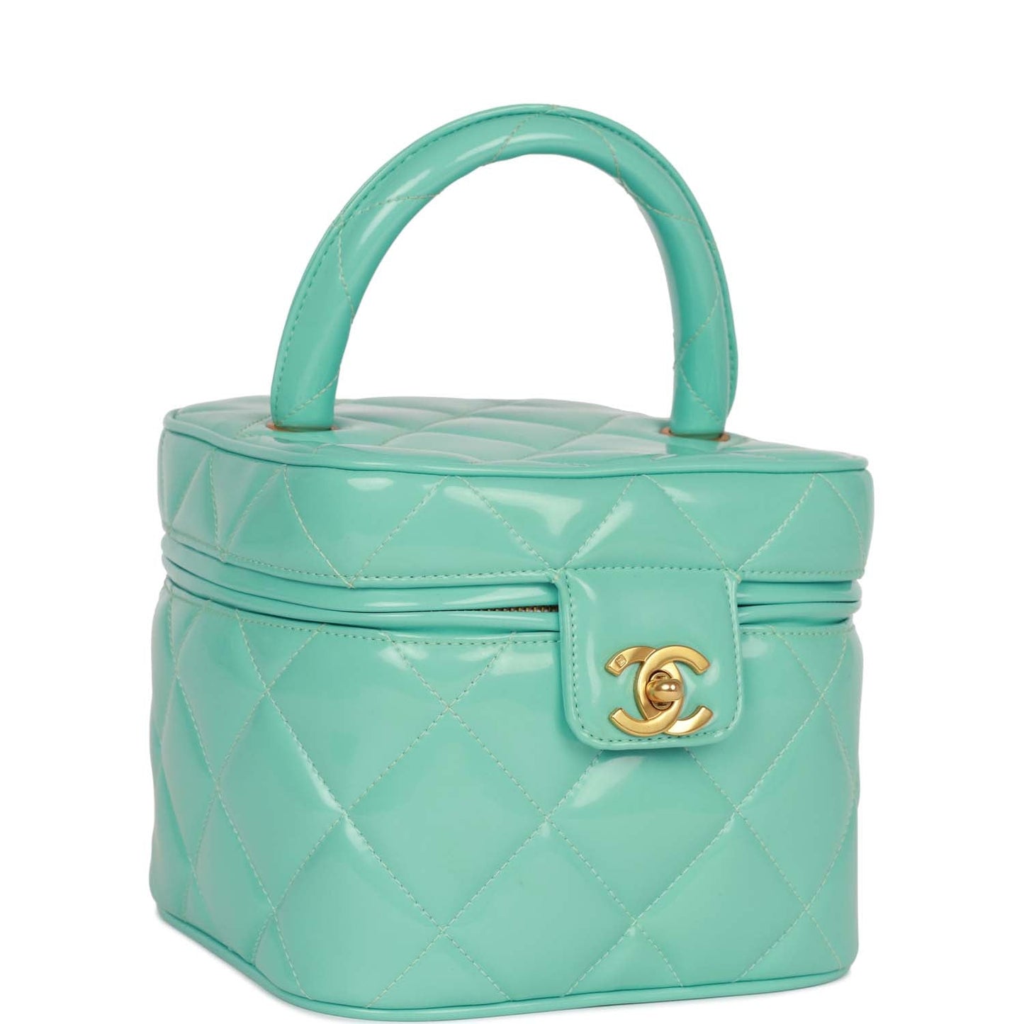 Chanel  Vanity Heart Mirror Bag Turquoise Patent Gold Hardware
