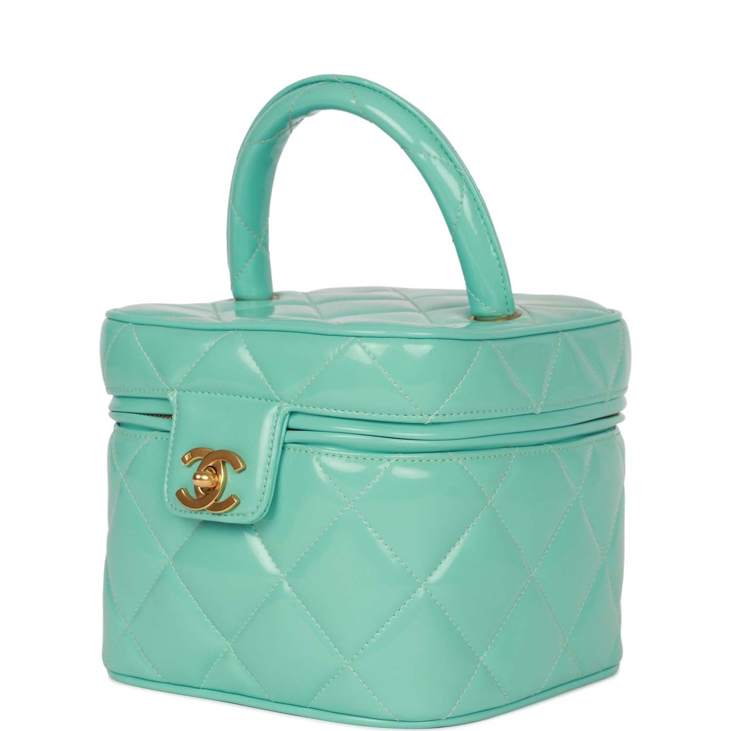 Chanel  Vanity Heart Mirror Bag Turquoise Patent Gold Hardware