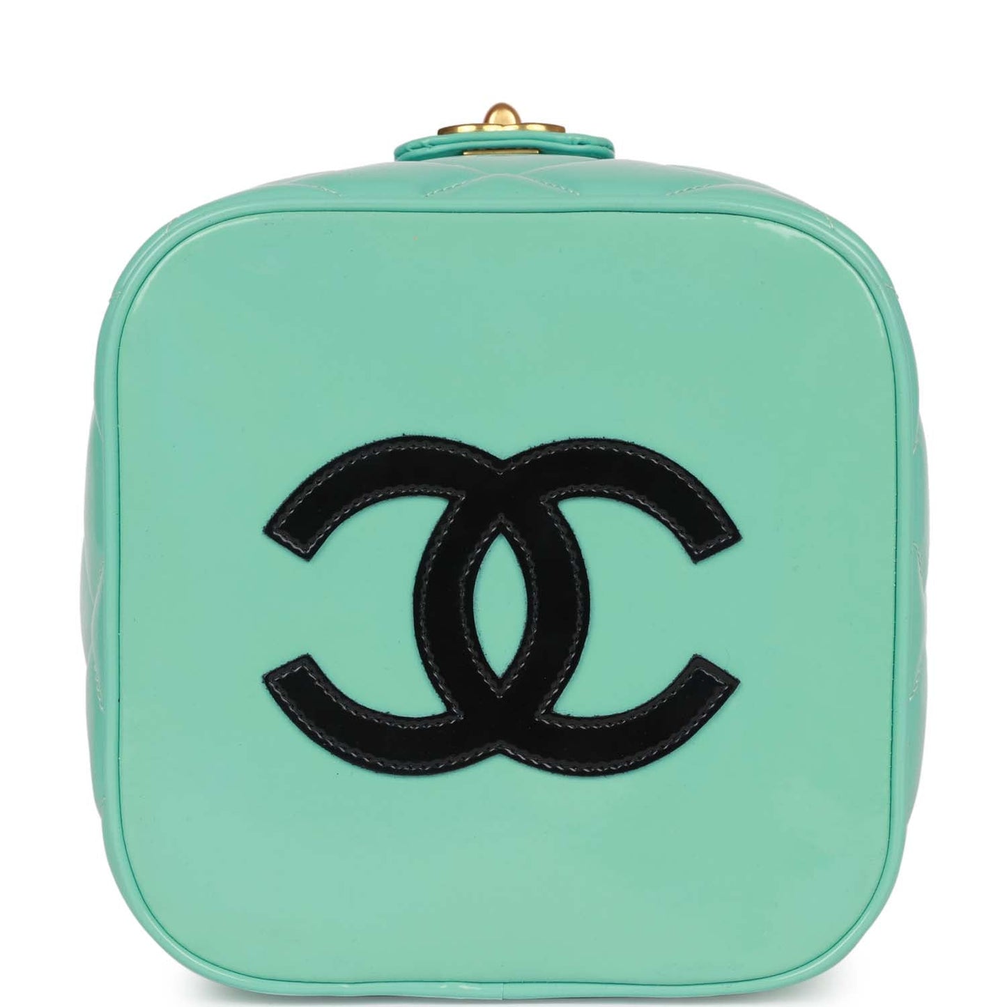 Chanel  Vanity Heart Mirror Bag Turquoise Patent Gold Hardware