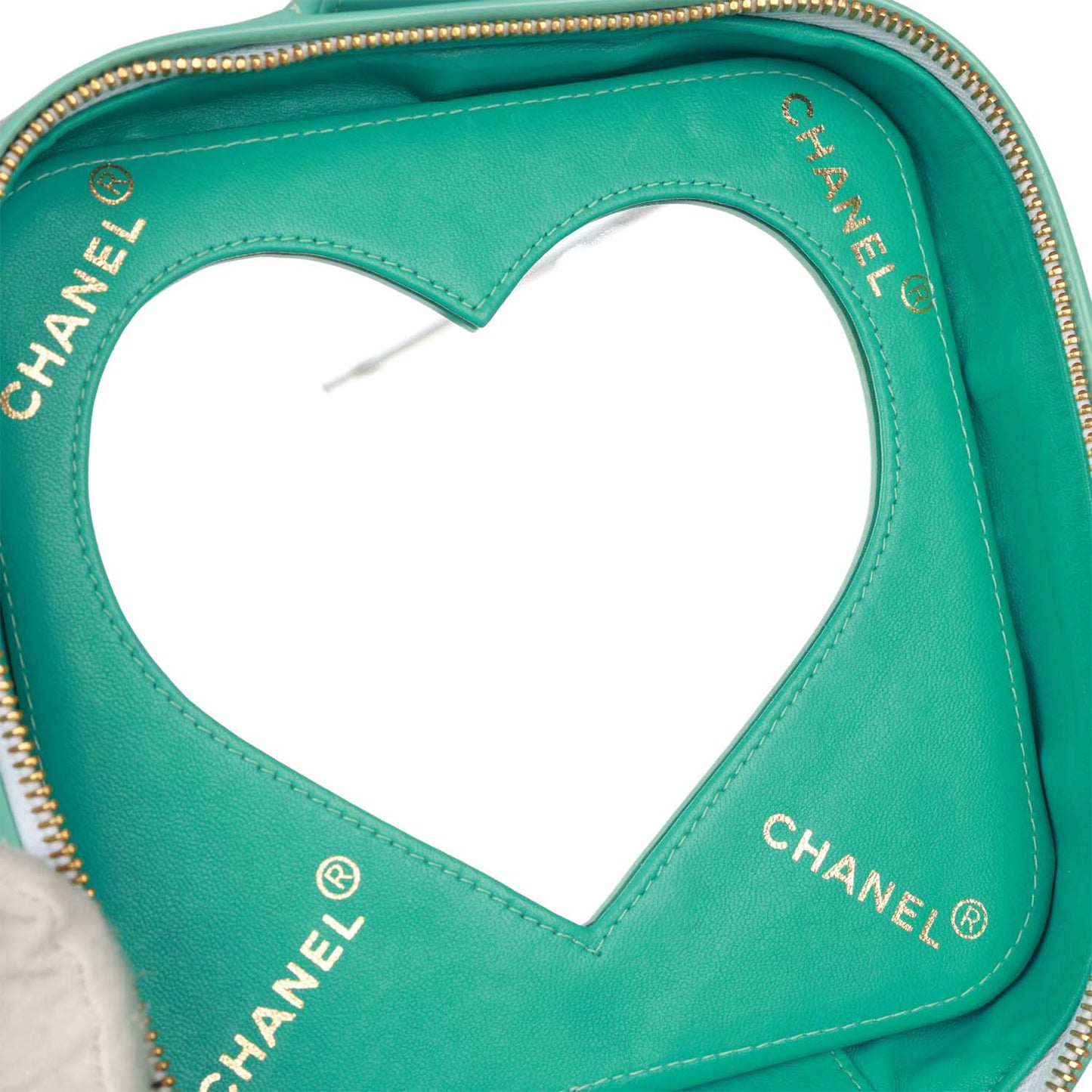 Chanel  Vanity Heart Mirror Bag Turquoise Patent Gold Hardware