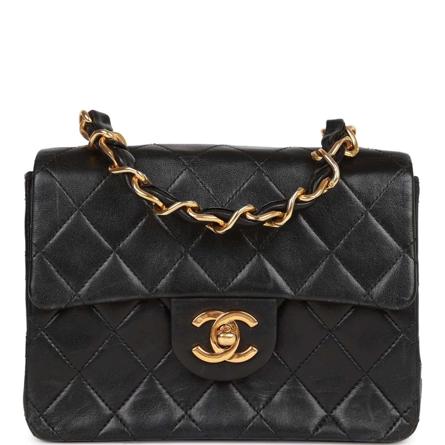 Chanel  Mini Flap Chain Handle Bag Black Lambskin Gold Hardware