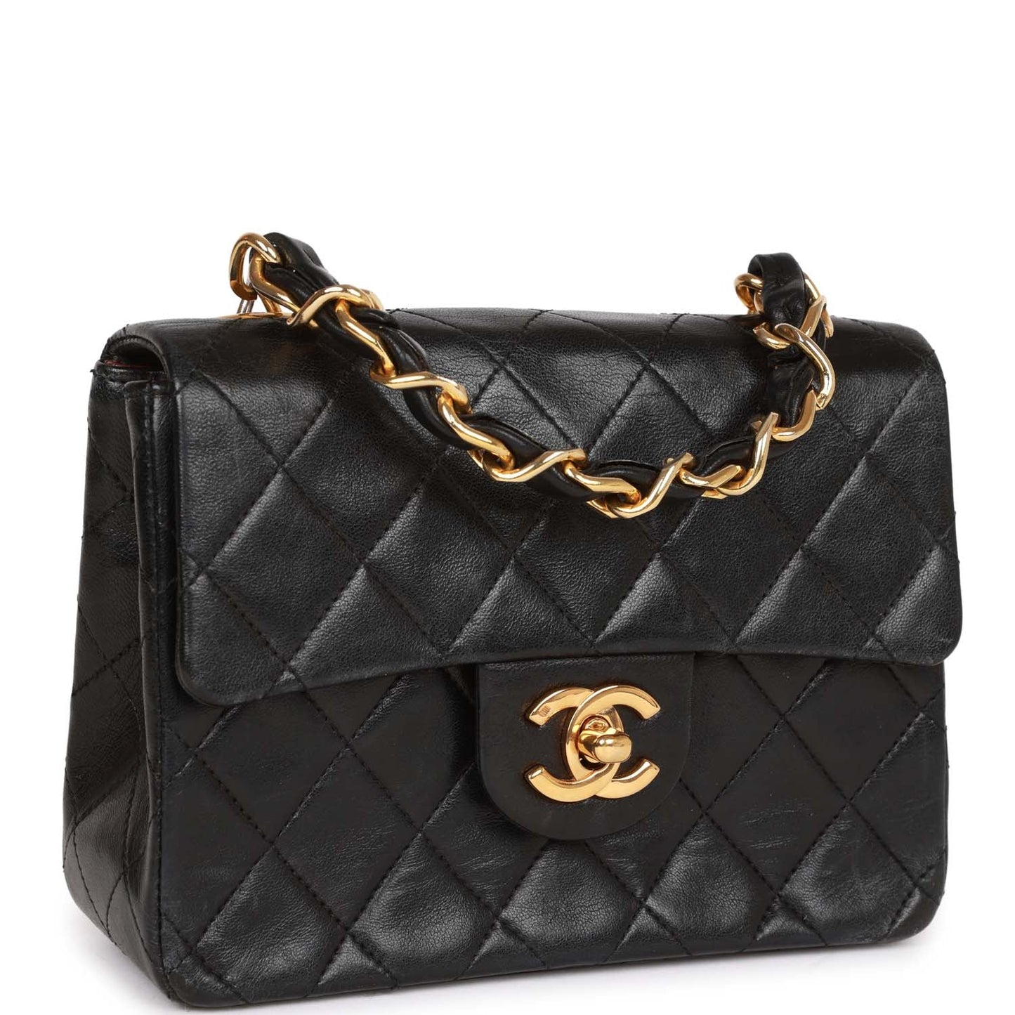Chanel  Mini Flap Chain Handle Bag Black Lambskin Gold Hardware