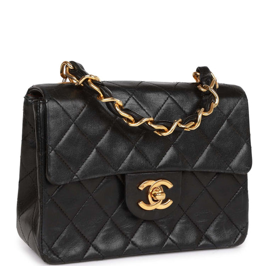 Chanel  Mini Flap Chain Handle Bag Black Lambskin Gold Hardware