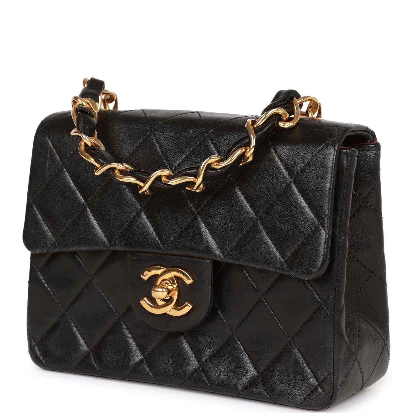 Chanel  Mini Flap Chain Handle Bag Black Lambskin Gold Hardware