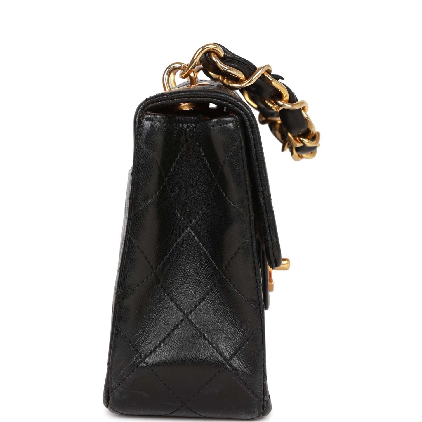 Chanel  Mini Flap Chain Handle Bag Black Lambskin Gold Hardware