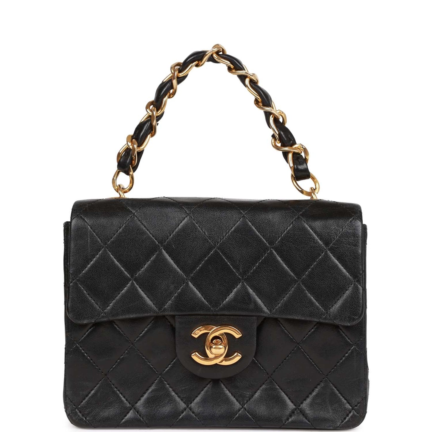 Chanel  Mini Flap Chain Handle Bag Black Lambskin Gold Hardware