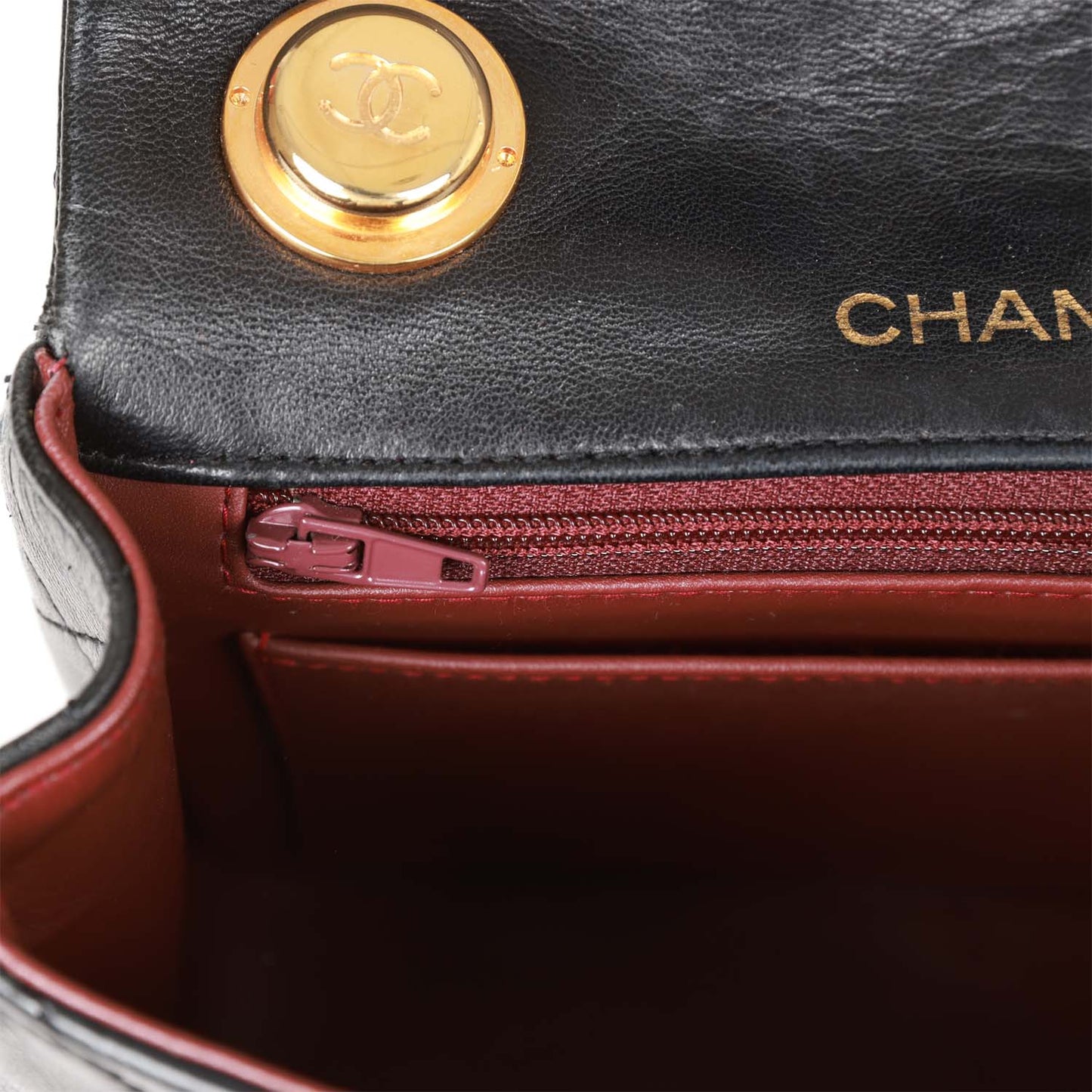 Chanel  Mini Flap Chain Handle Bag Black Lambskin Gold Hardware