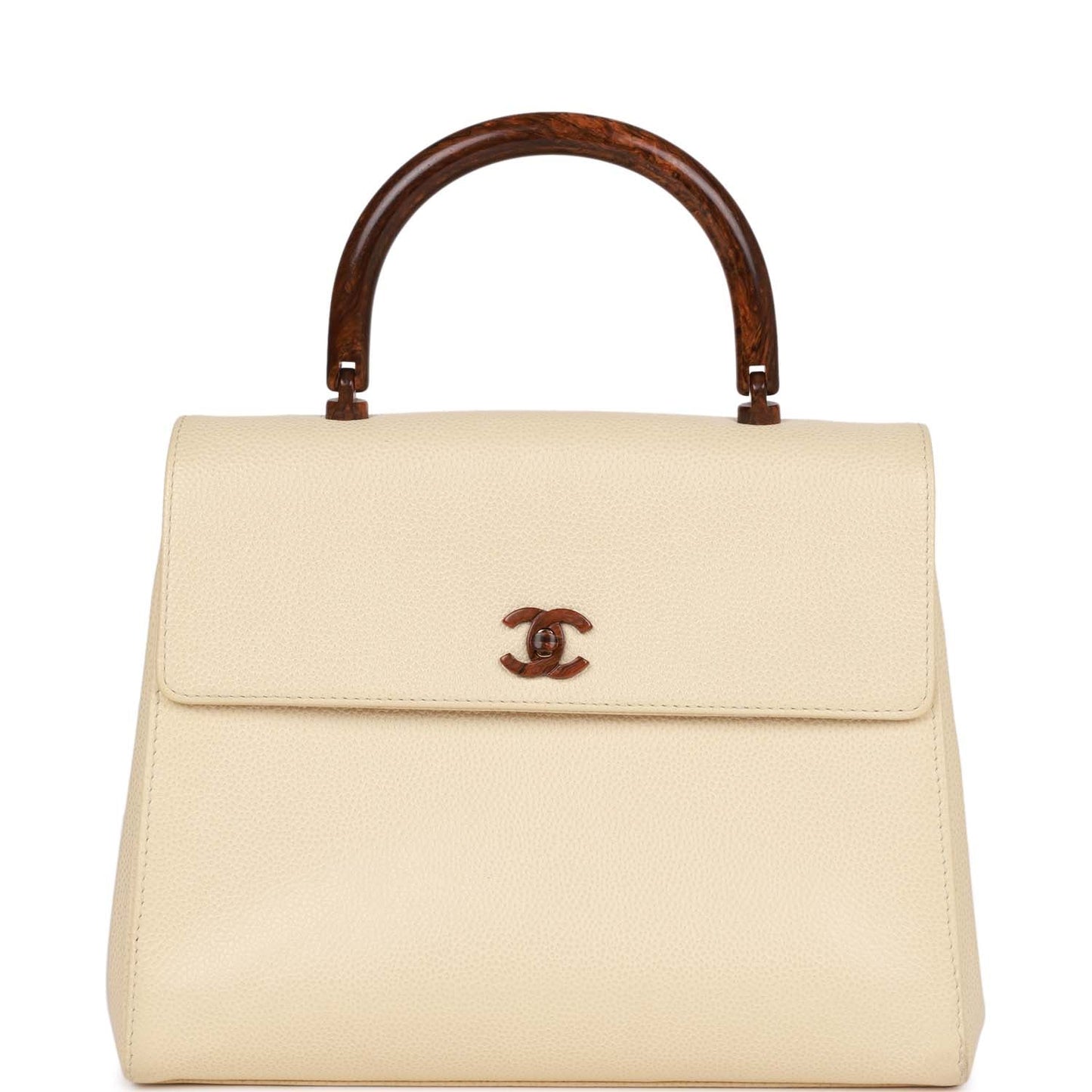 Chanel  Wood Top Handle Kelly Ivory Caviar