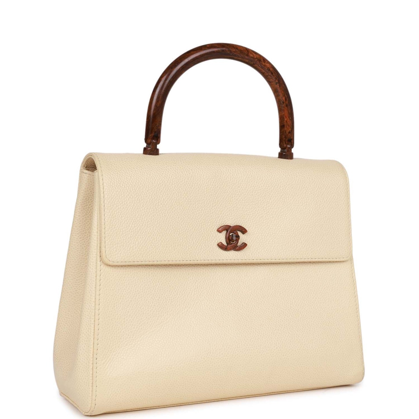 Chanel  Wood Top Handle Kelly Ivory Caviar
