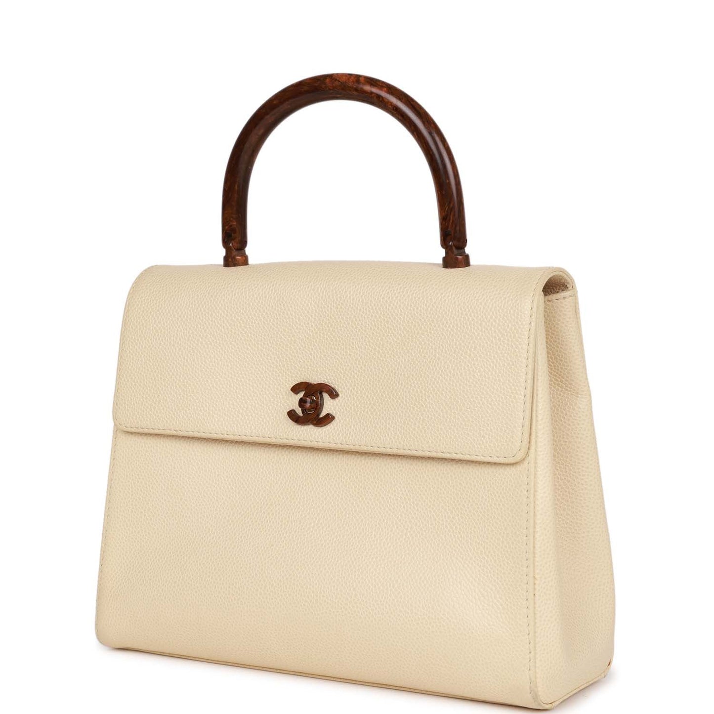 Chanel  Wood Top Handle Kelly Ivory Caviar