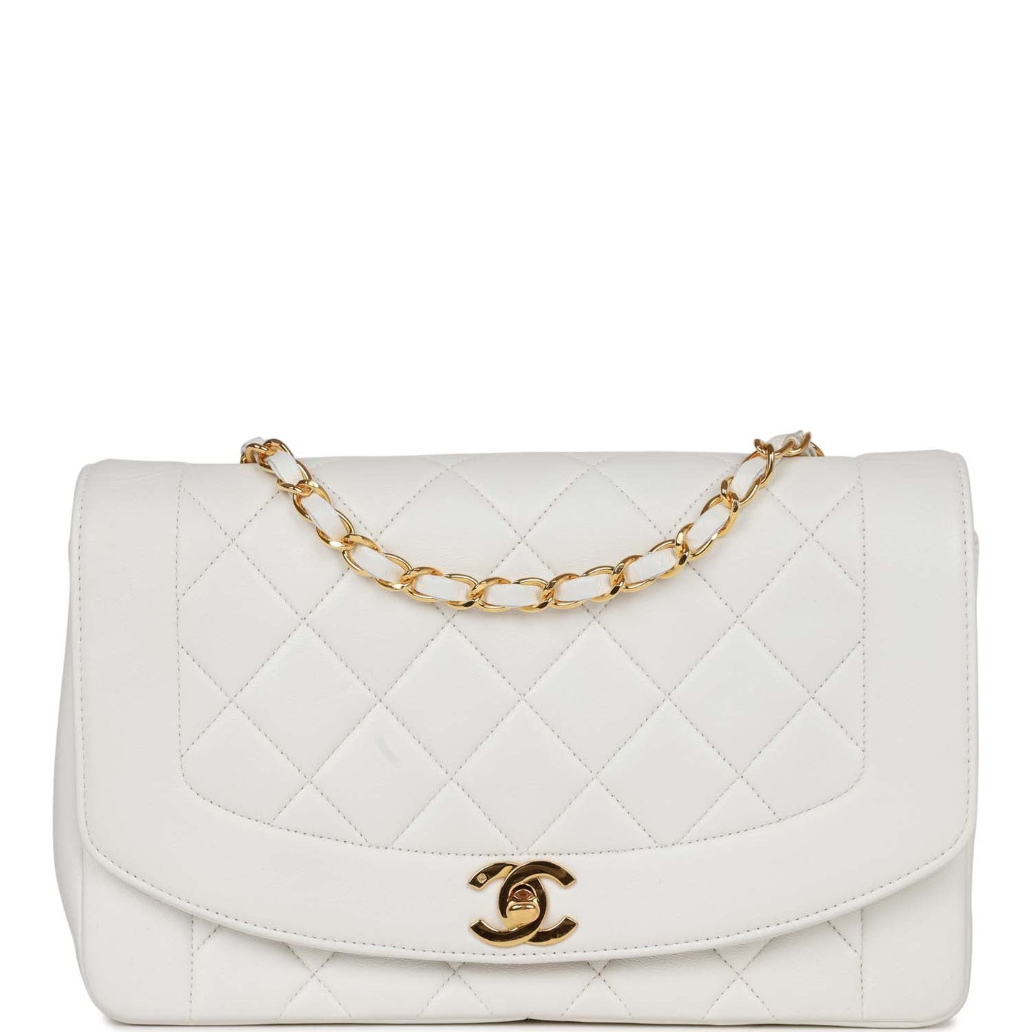 Chanel  Medium Diana Flap Bag White Lambskin Gold Hardware