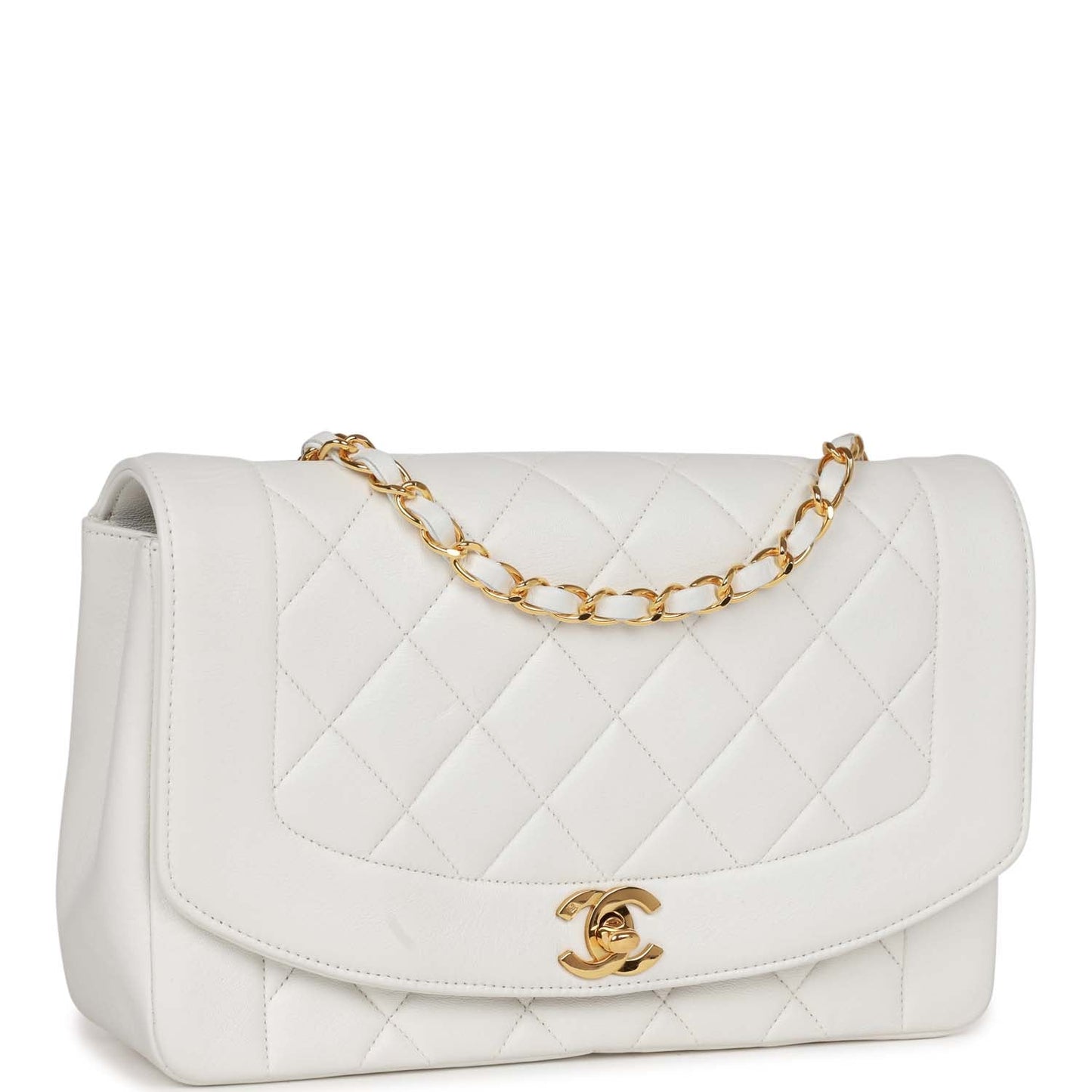 Chanel  Medium Diana Flap Bag White Lambskin Gold Hardware