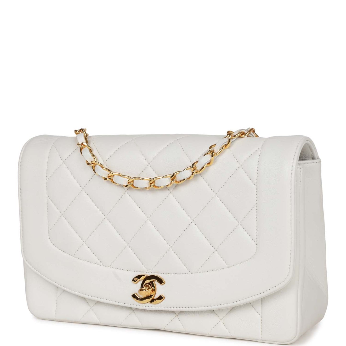 Chanel  Medium Diana Flap Bag White Lambskin Gold Hardware