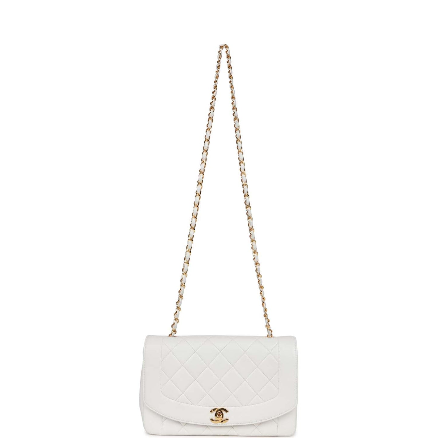 Chanel  Medium Diana Flap Bag White Lambskin Gold Hardware
