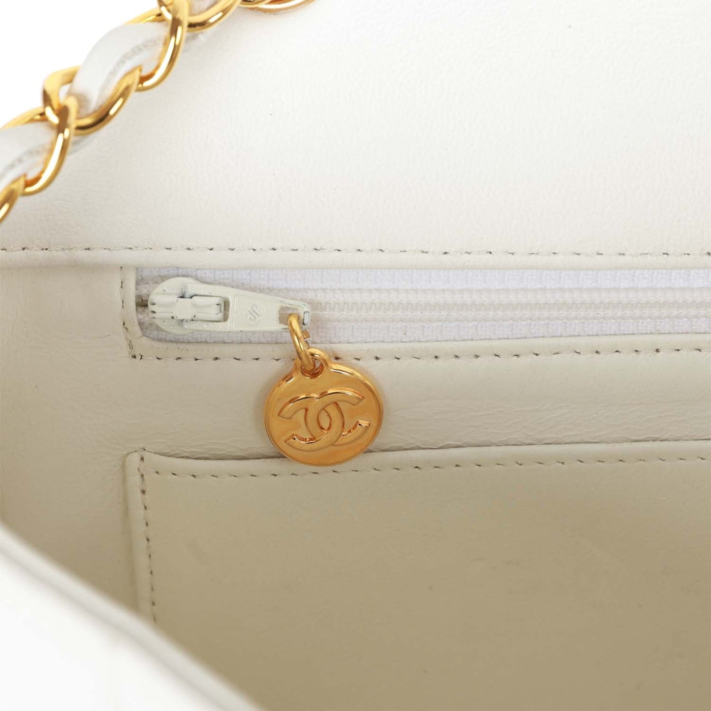 Chanel  Medium Diana Flap Bag White Lambskin Gold Hardware