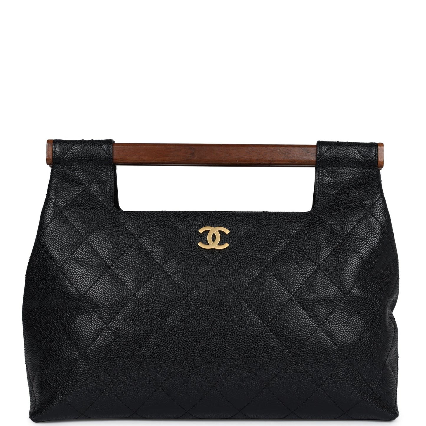 Chanel  Wood Top Handle Bag Black Caviar Gold Hardware