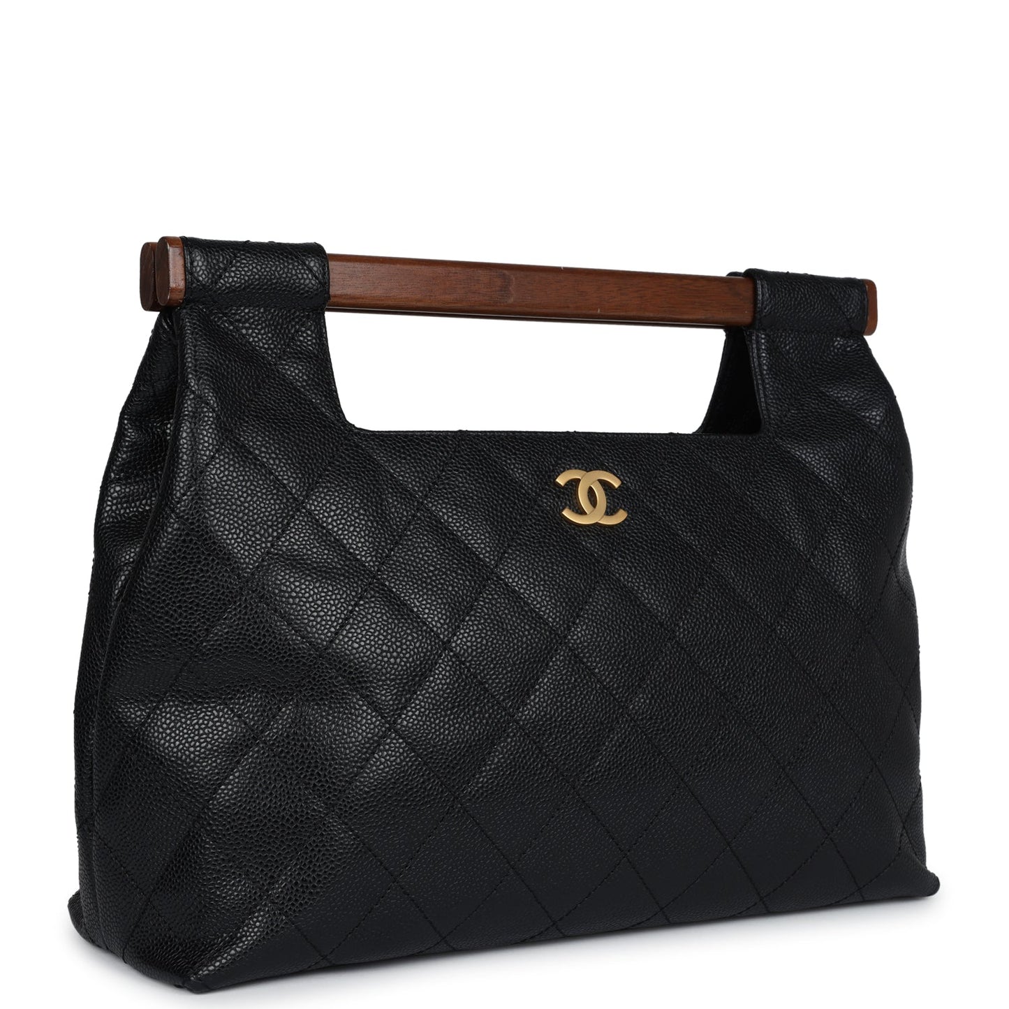 Chanel  Wood Top Handle Bag Black Caviar Gold Hardware