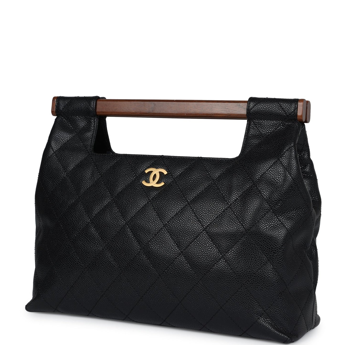 Chanel  Wood Top Handle Bag Black Caviar Gold Hardware