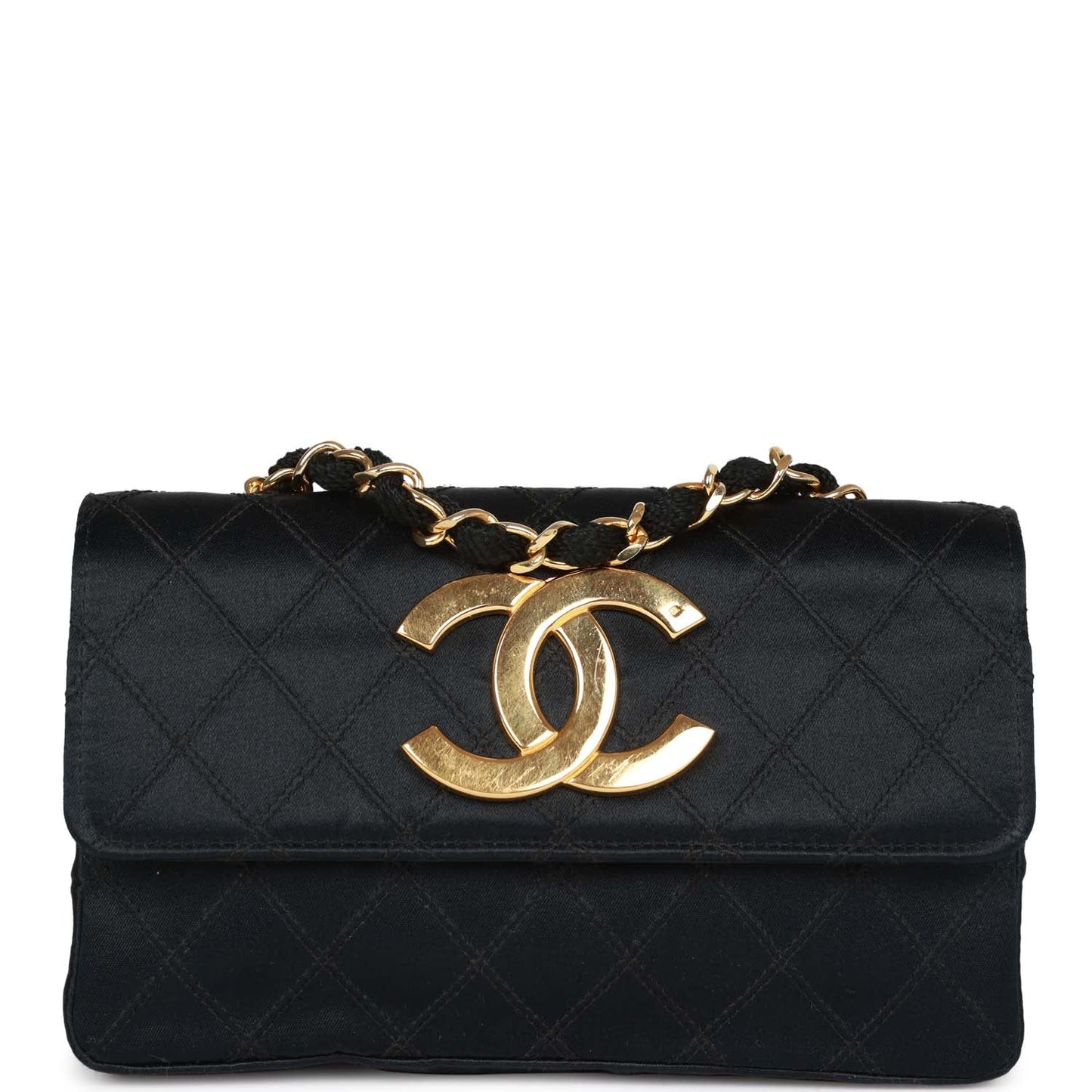 Chanel  CC Shoulder Flap Bag Black Satin Gold Hardware