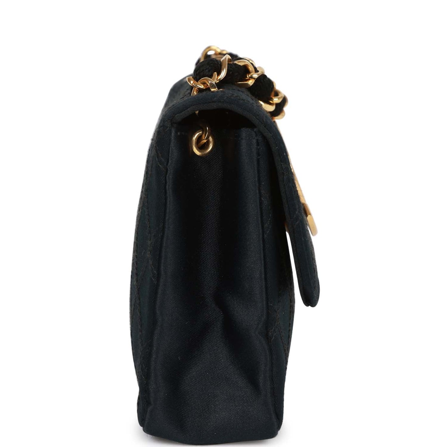 Chanel  CC Shoulder Flap Bag Black Satin Gold Hardware