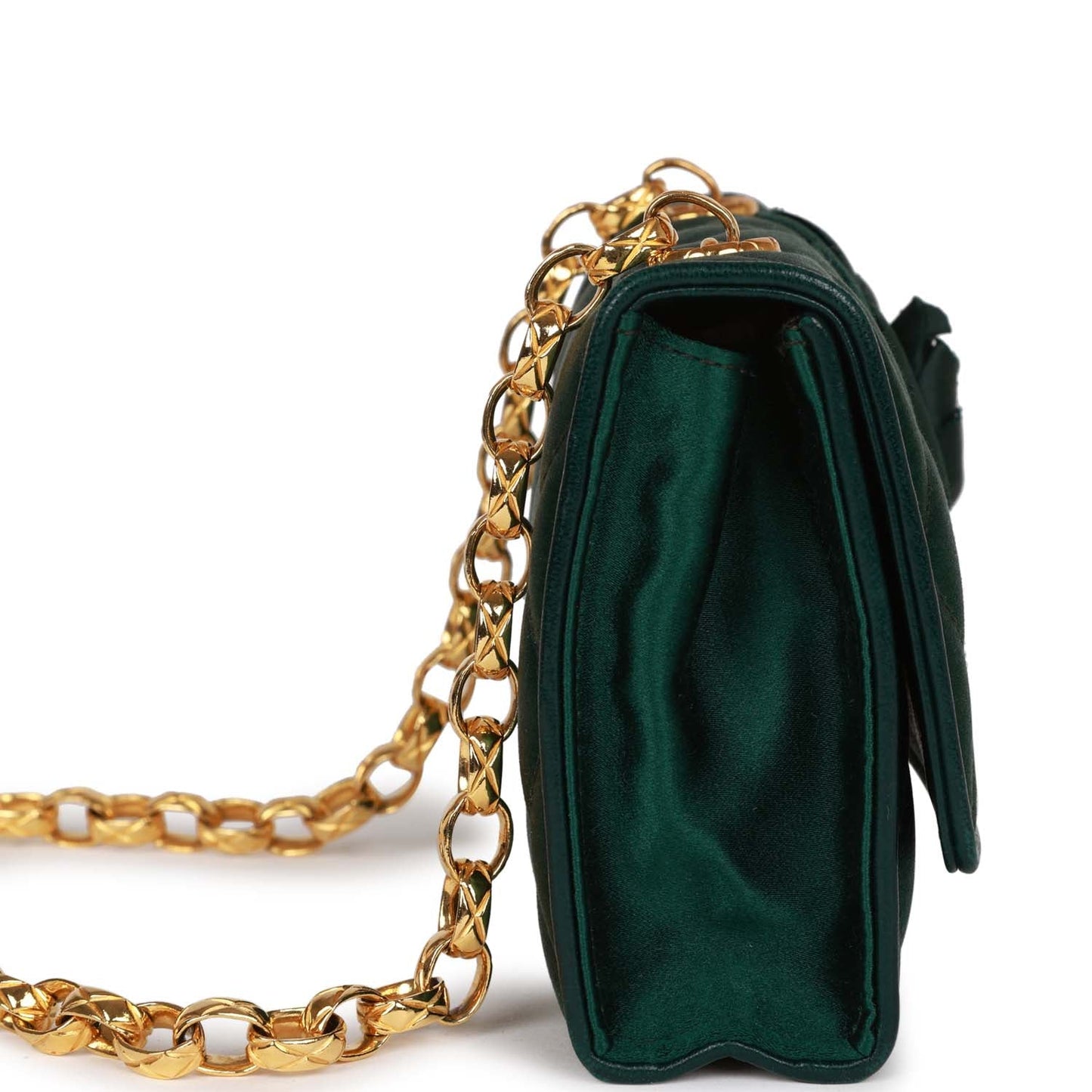 Chanel  Mini Camellia Flap Bag Green Satin Gold Hardware