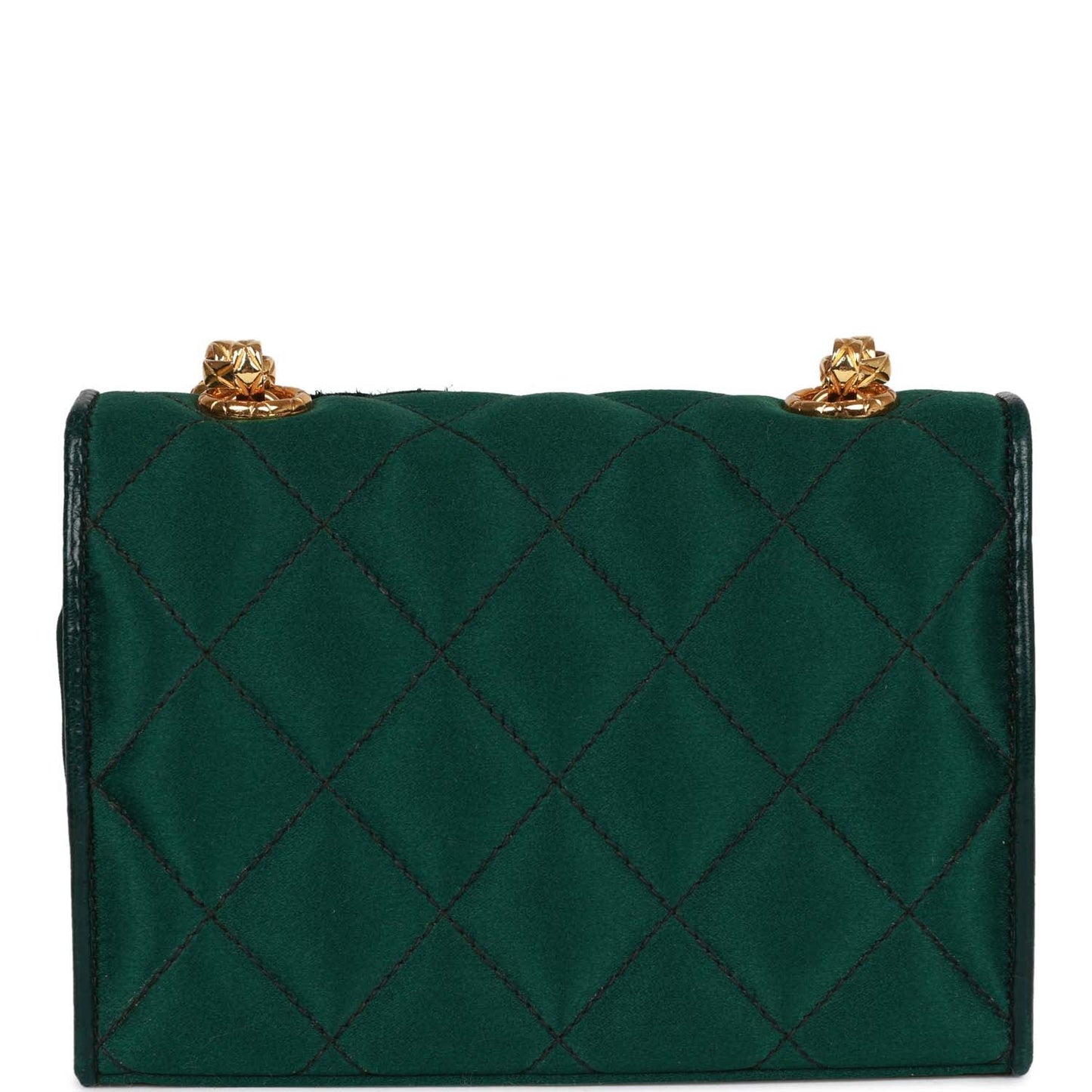 Chanel  Mini Camellia Flap Bag Green Satin Gold Hardware