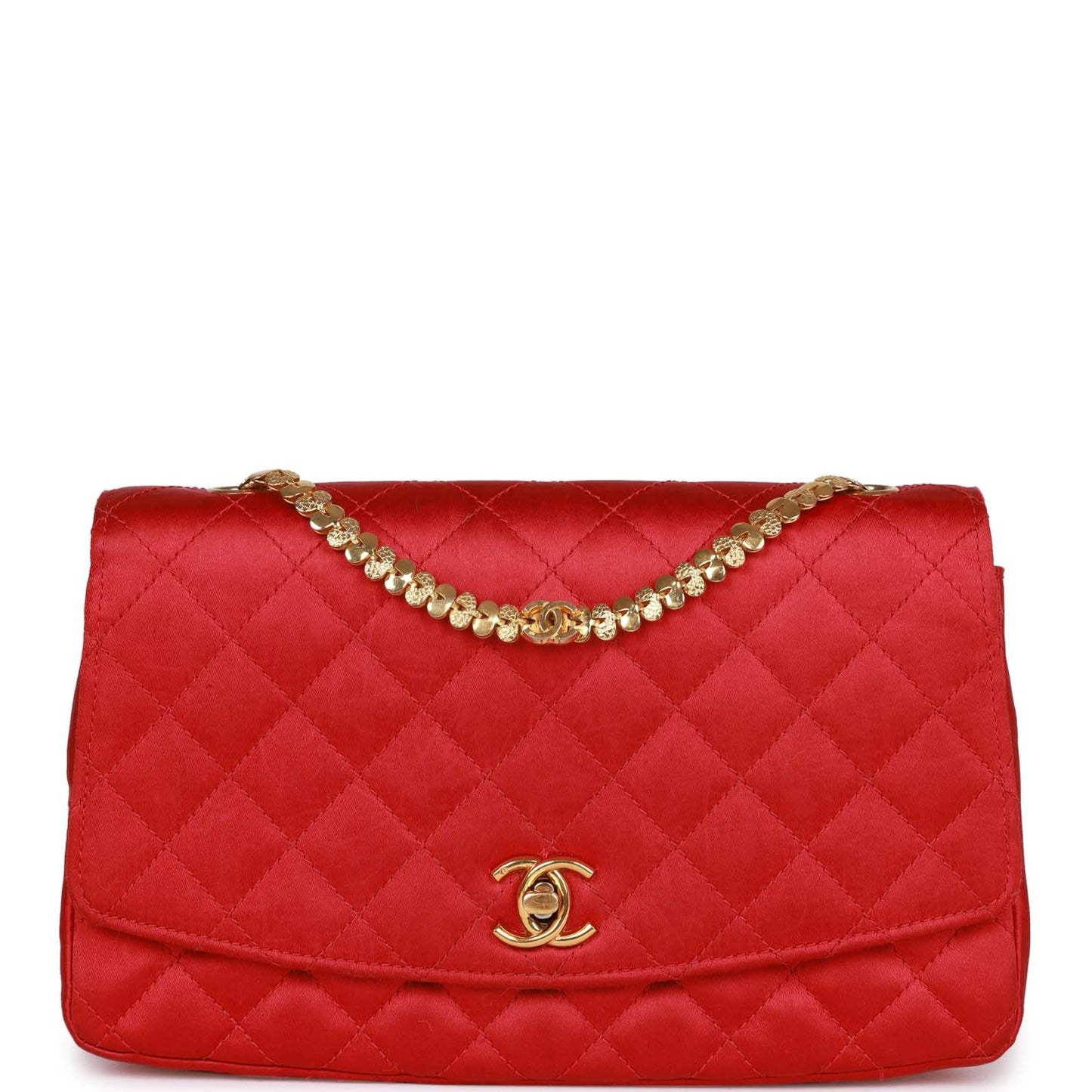 Chanel  Flap Bag Red Satin Gold Hardware