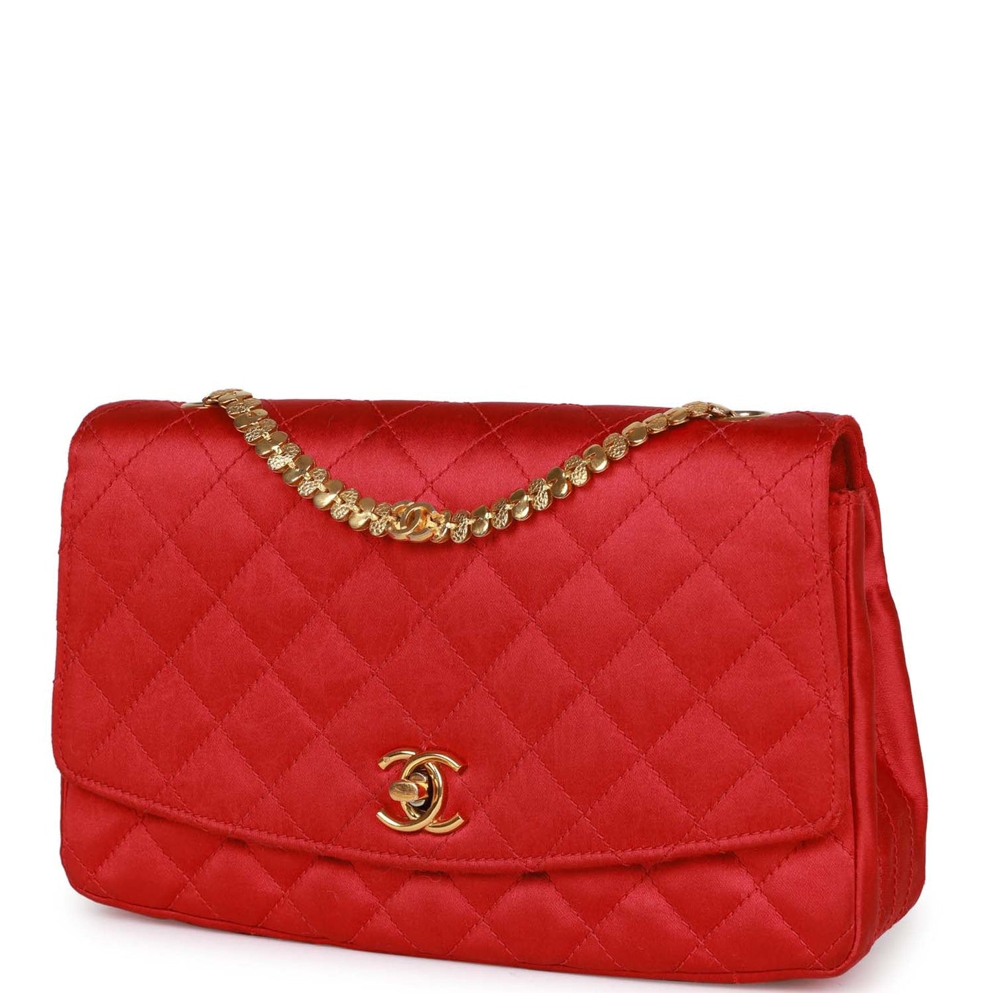 Chanel  Flap Bag Red Satin Gold Hardware