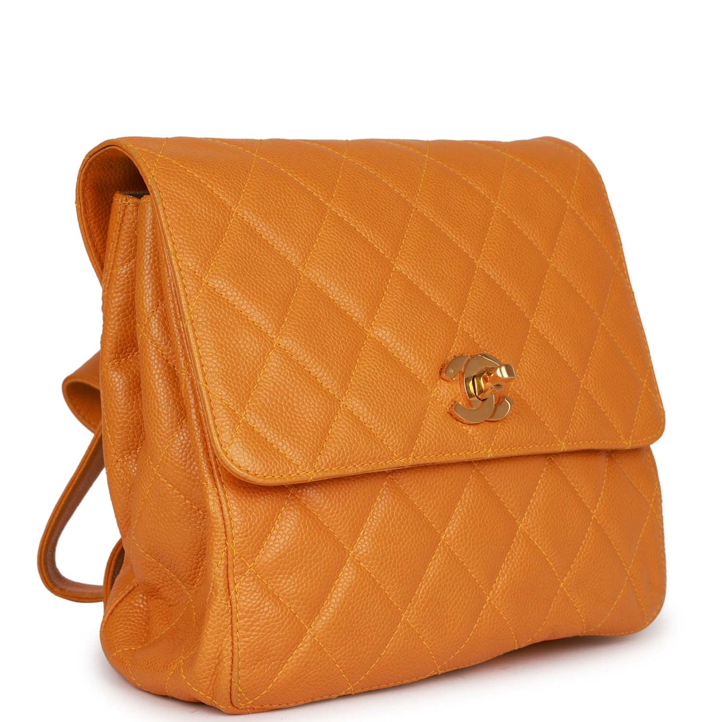 Chanel  Flap Backpack Orange Caviar Gold Hardware