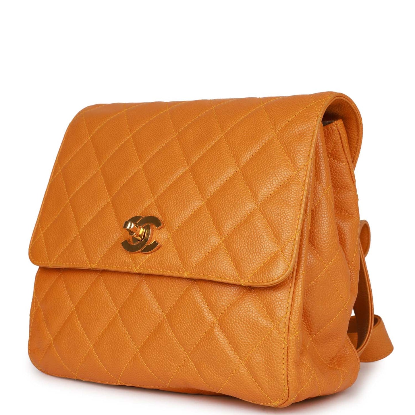 Chanel  Flap Backpack Orange Caviar Gold Hardware