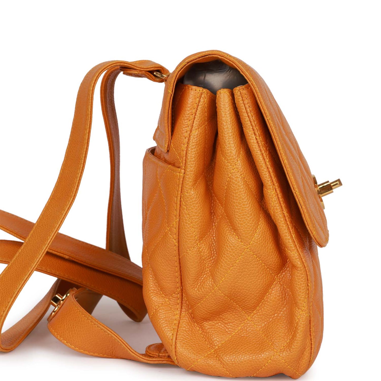 Chanel  Flap Backpack Orange Caviar Gold Hardware