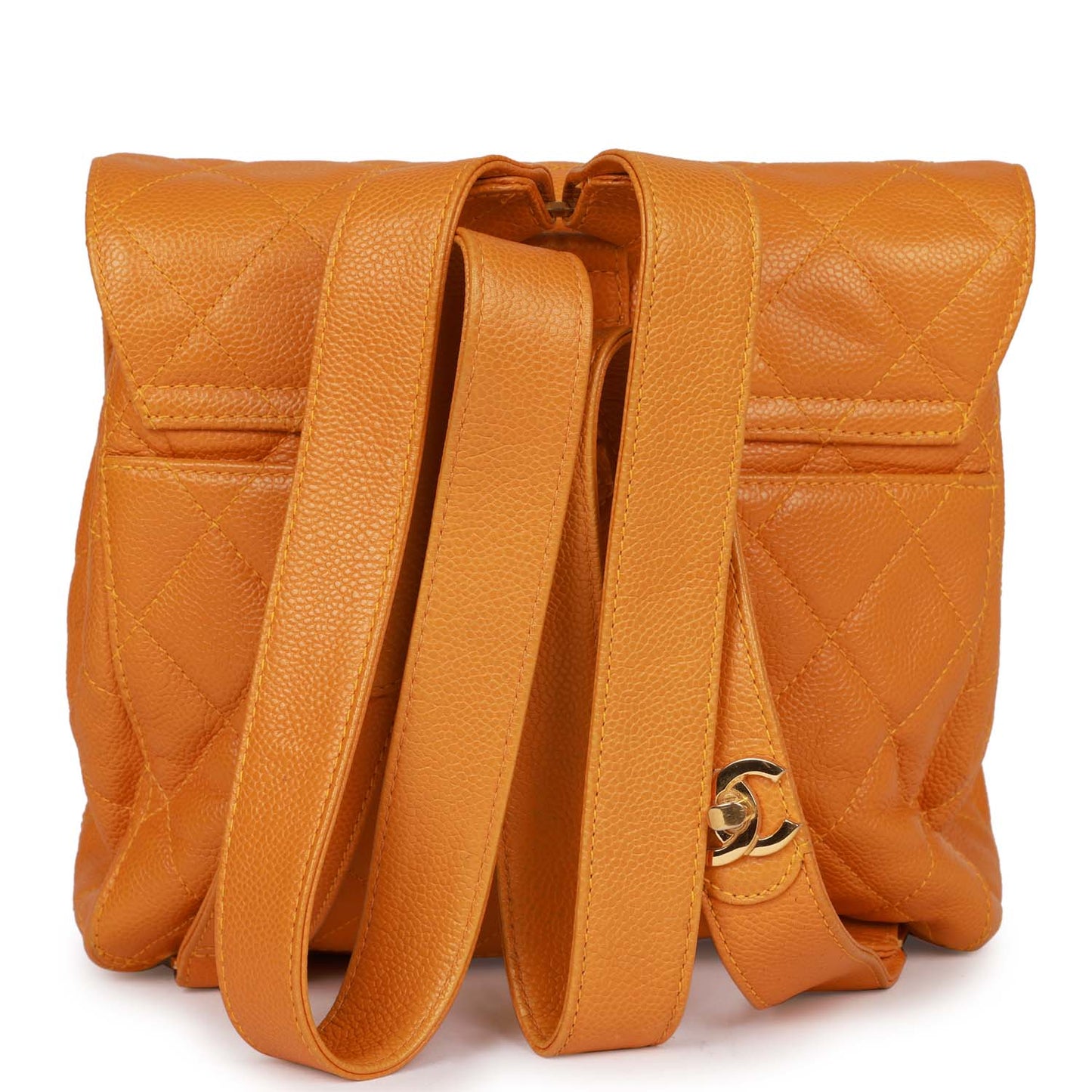 Chanel  Flap Backpack Orange Caviar Gold Hardware