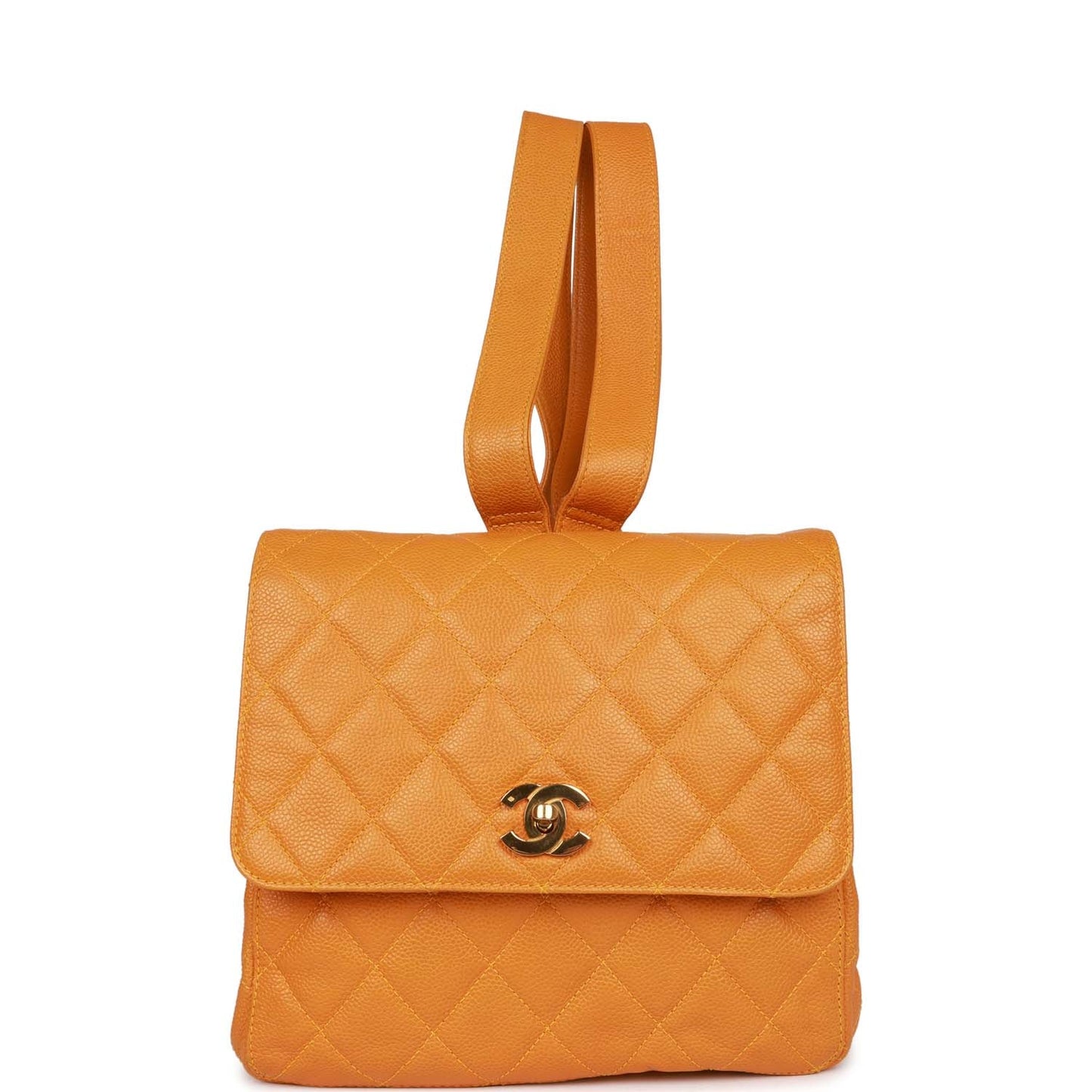 Chanel  Flap Backpack Orange Caviar Gold Hardware