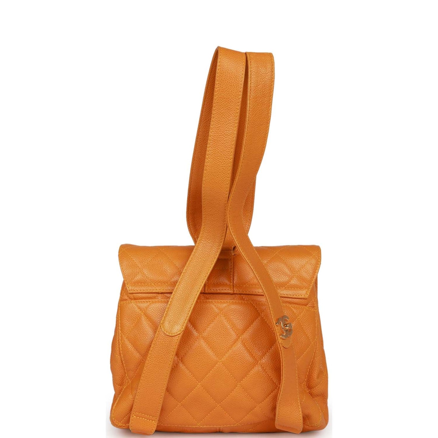 Chanel  Flap Backpack Orange Caviar Gold Hardware