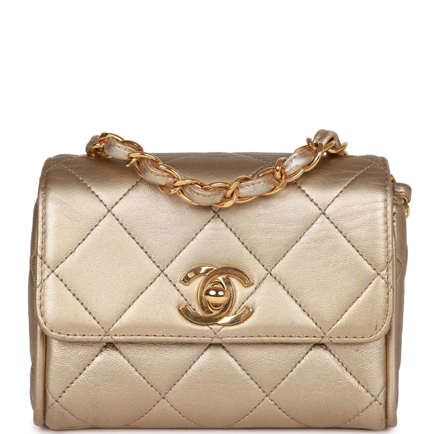Chanel  Nano Flap Bag Gold Metallic Lambskin Gold Hardware