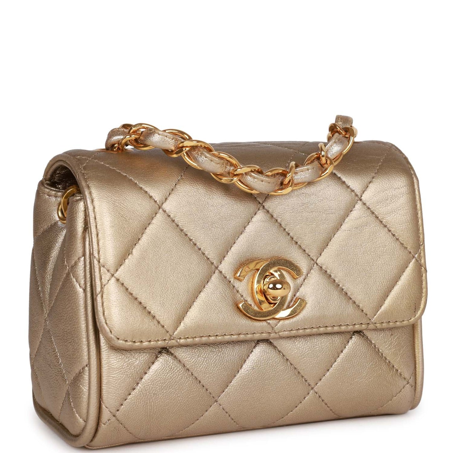 Chanel  Nano Flap Bag Gold Metallic Lambskin Gold Hardware