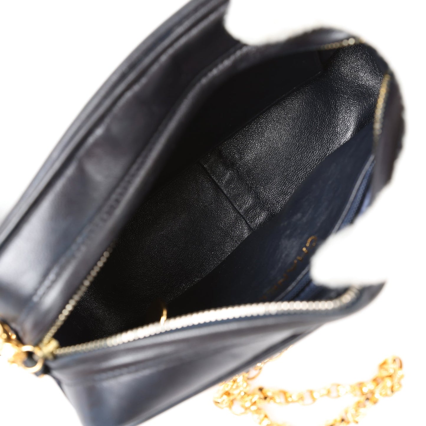Chanel  Fringe Chain Camera Bag Navy and White Lambskin Gold Hardware
