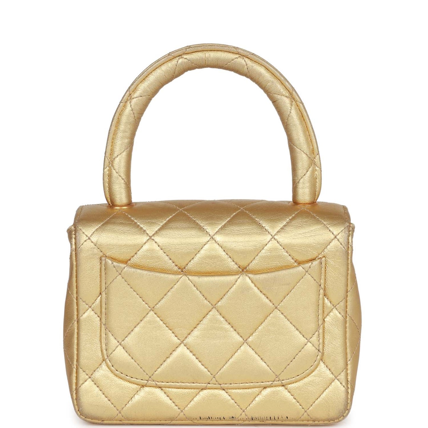 Chanel  Mini Top Handle Kelly Child Flap Bag Gold Metallic Lambskin Gold Hardware