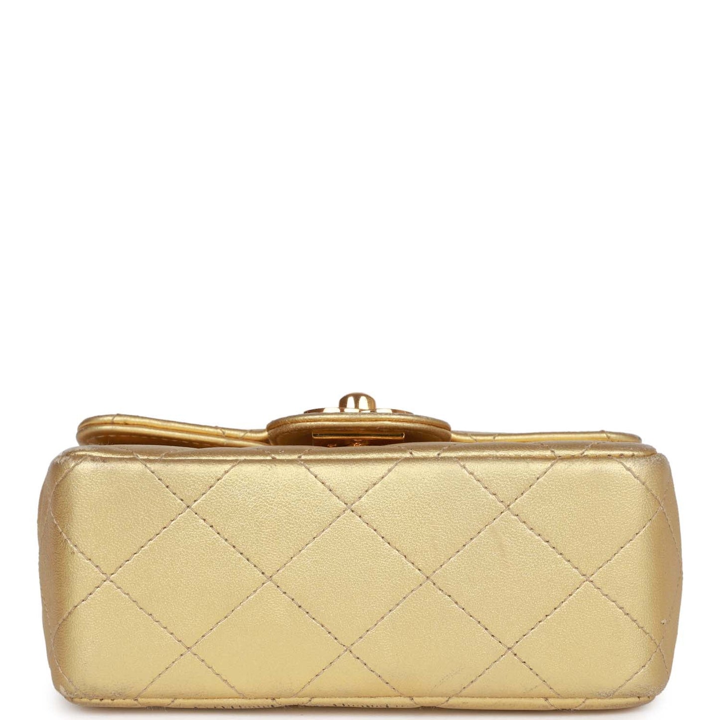 Chanel  Mini Top Handle Kelly Child Flap Bag Gold Metallic Lambskin Gold Hardware