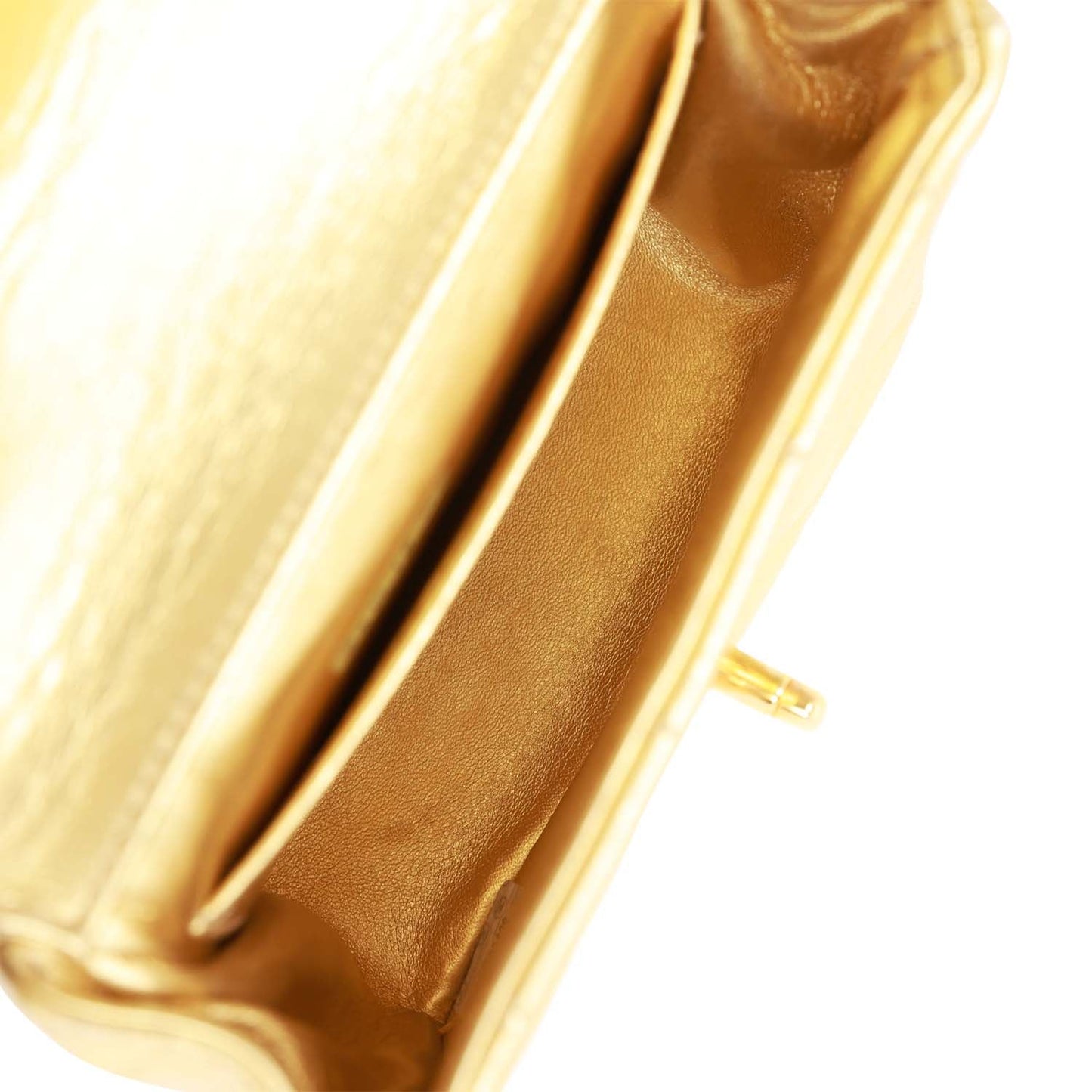 Chanel  Mini Top Handle Kelly Child Flap Bag Gold Metallic Lambskin Gold Hardware