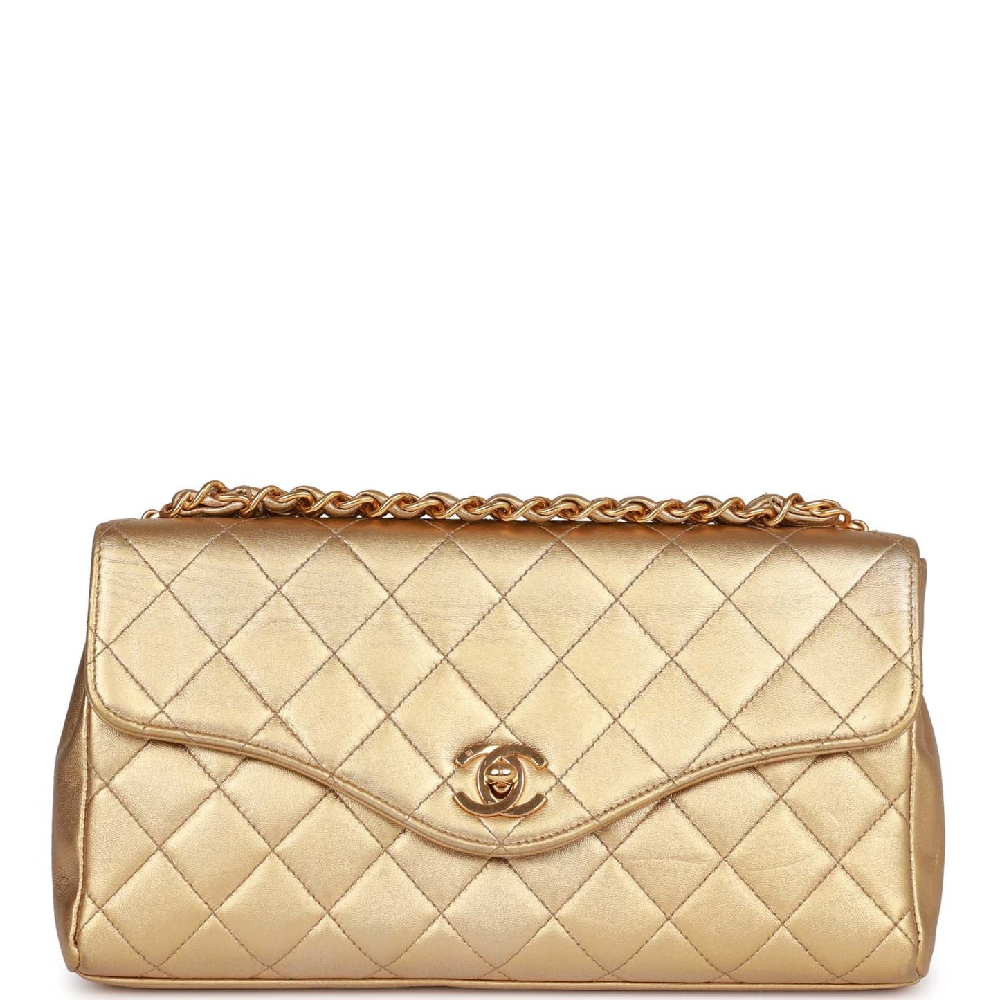 Chanel  Clutch Flap Bag with Handle Gold Metallic Lambskin Gold Hardware