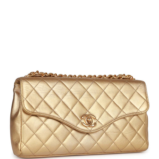 Chanel  Clutch Flap Bag with Handle Gold Metallic Lambskin Gold Hardware