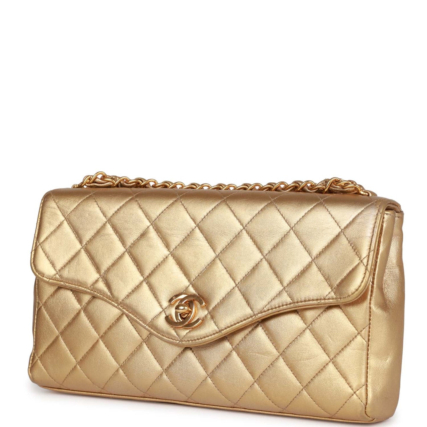 Chanel  Clutch Flap Bag with Handle Gold Metallic Lambskin Gold Hardware