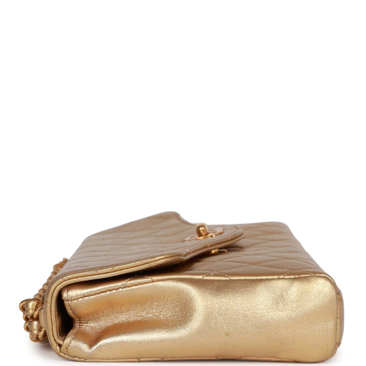 Chanel  Clutch Flap Bag with Handle Gold Metallic Lambskin Gold Hardware